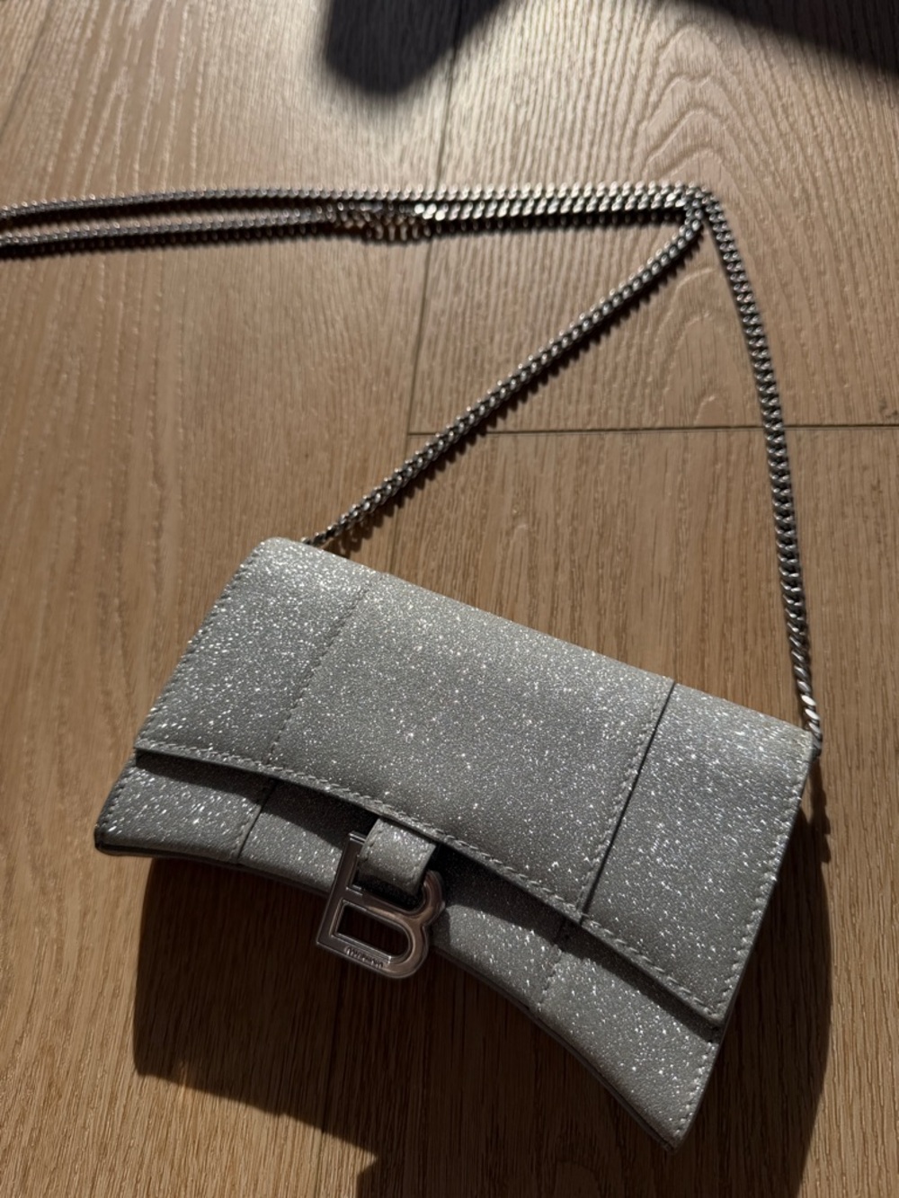 Balenciaga Hourglass XS Chain Bag – Silver Glitter